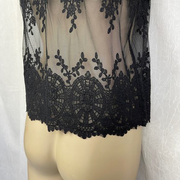 Black Sheer Mesh Knit Lace T Shirt Scalloped Hem Forever 21 Size Small - Picture 9 of 16